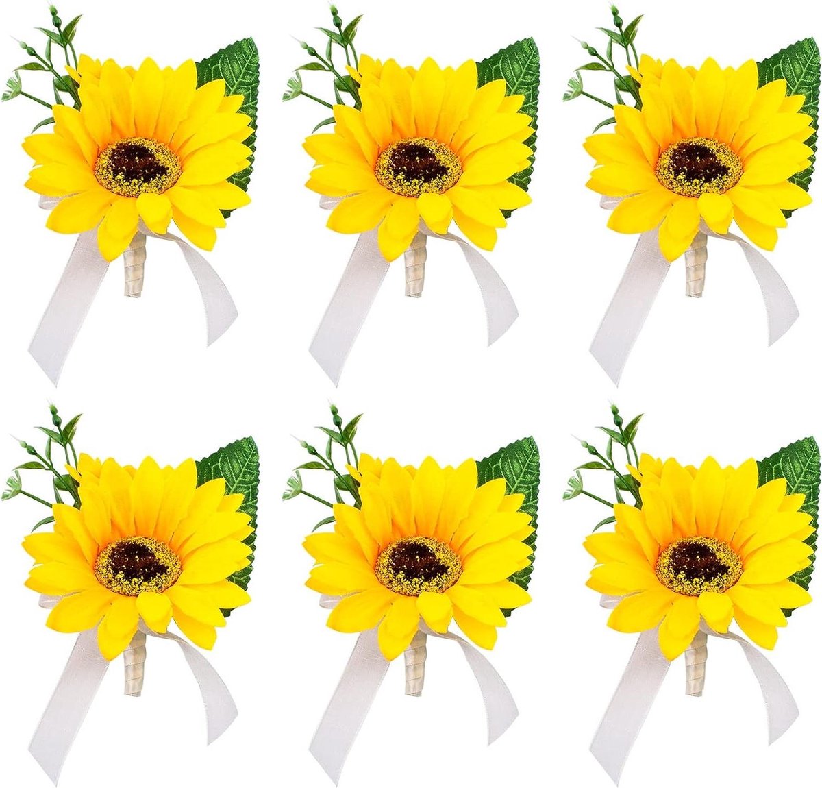 Ronte - Zonnebloem Corsage voor Heren - Set van 6 stuks - Bruiloft Accessoires - Prom Party Decoraties