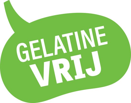 Groene spraakballon met witte tekst: "GELATINEVRIJ"