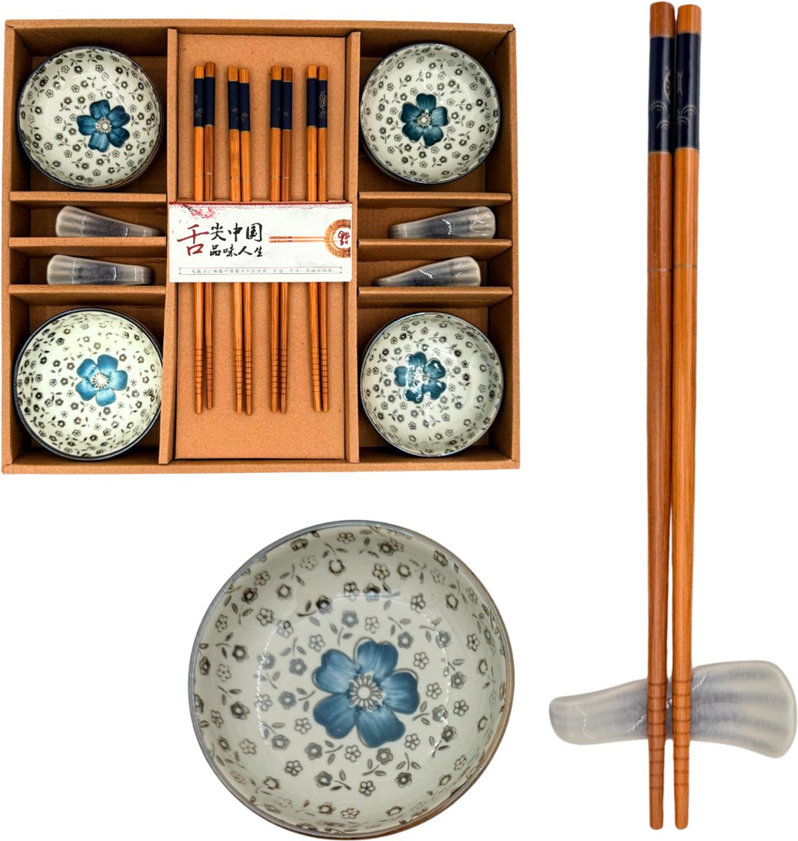 Bol.com Winkrs | Sushi set voor 4 personen - Blauw & Paars - Keramiek Japans servies; kommetjes, bamboe eetstokjes en stokjeshou... aanbieding