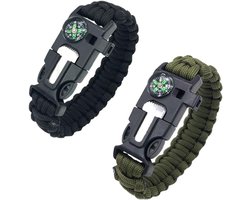 5-in-1 Multifunctionele Survival Armband met Knoopsluiting - Kompas, Vuursteen, Noodfluit, Parachute Cord - Voor Wandelen, Kamperen & Outdoor Sport - Pack van 2