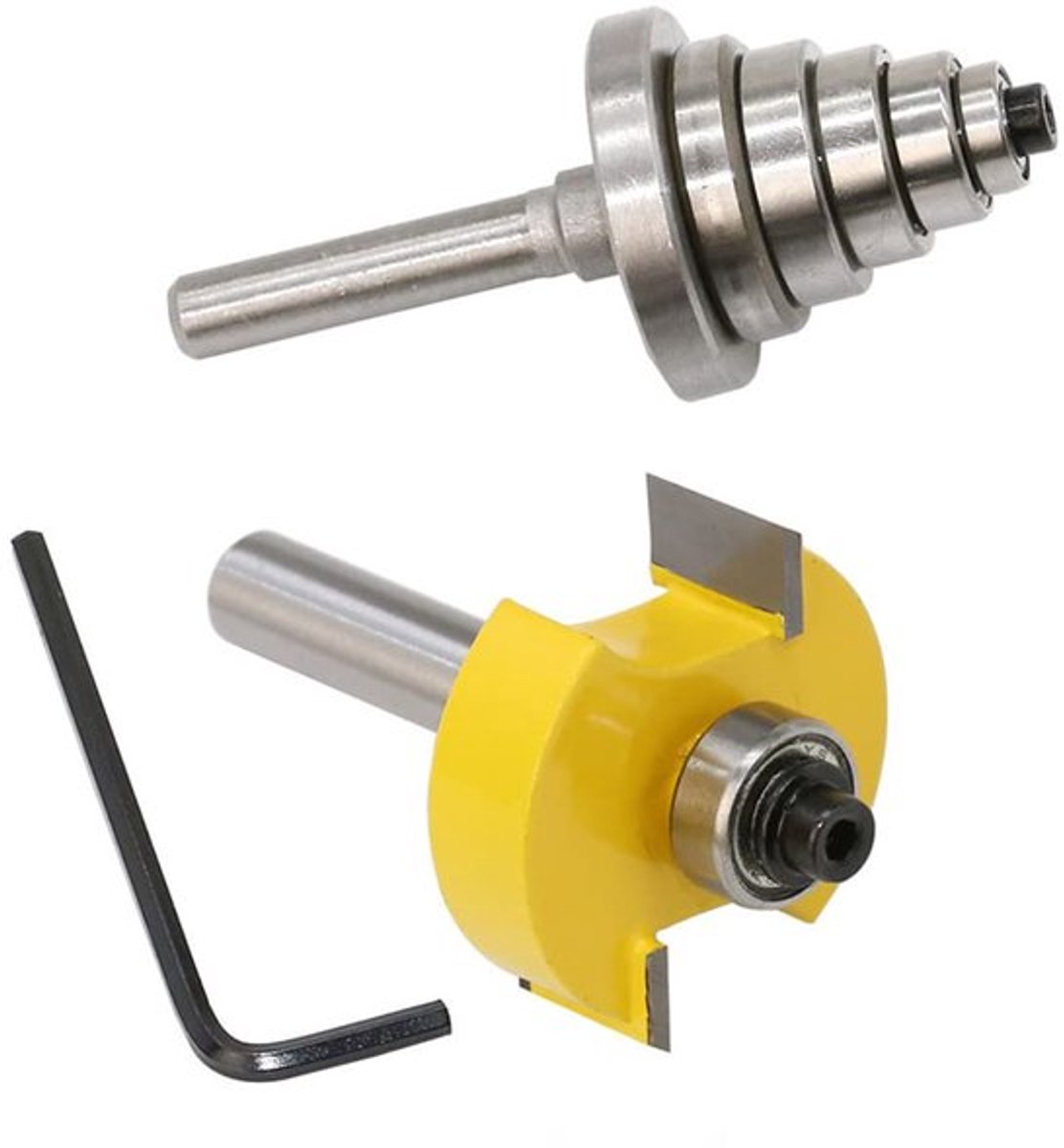 1/4 Inch Shank Rabbeting Router Bit - 1-3/8 Inch Diameter - 6 Interchangeable Bearings