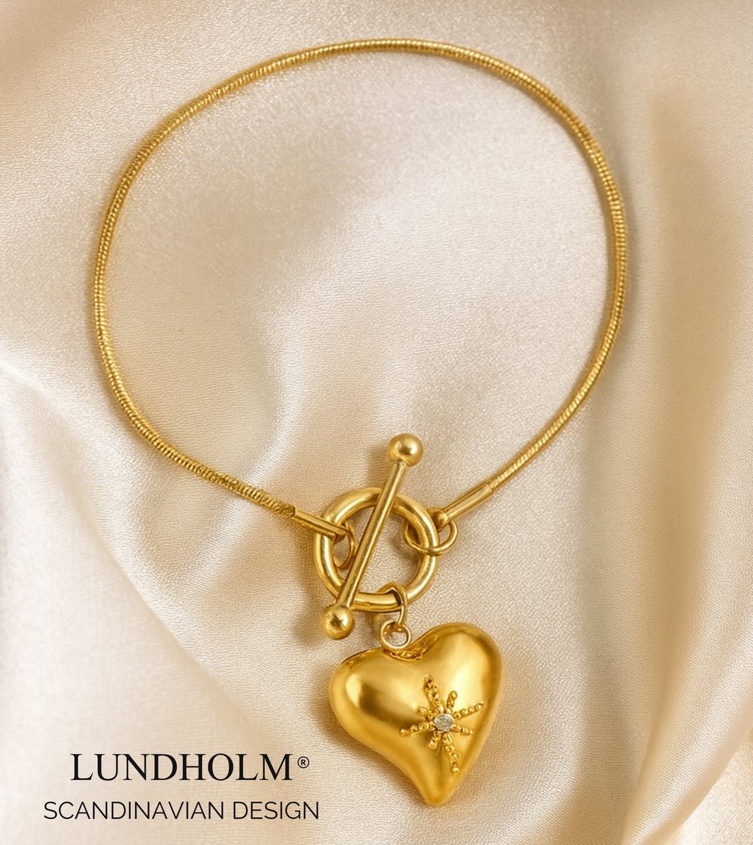 Lundholm Armband Dames Bedel jewellery – Premium Stainless Steel Gold Plated – Armband Gratitude Goudkleurige Slotarmband met My Grote Hart Hanger (22 cm) – Waterproof & Hypoallergeen – Inclusief Luxe Geschenkverpakking
