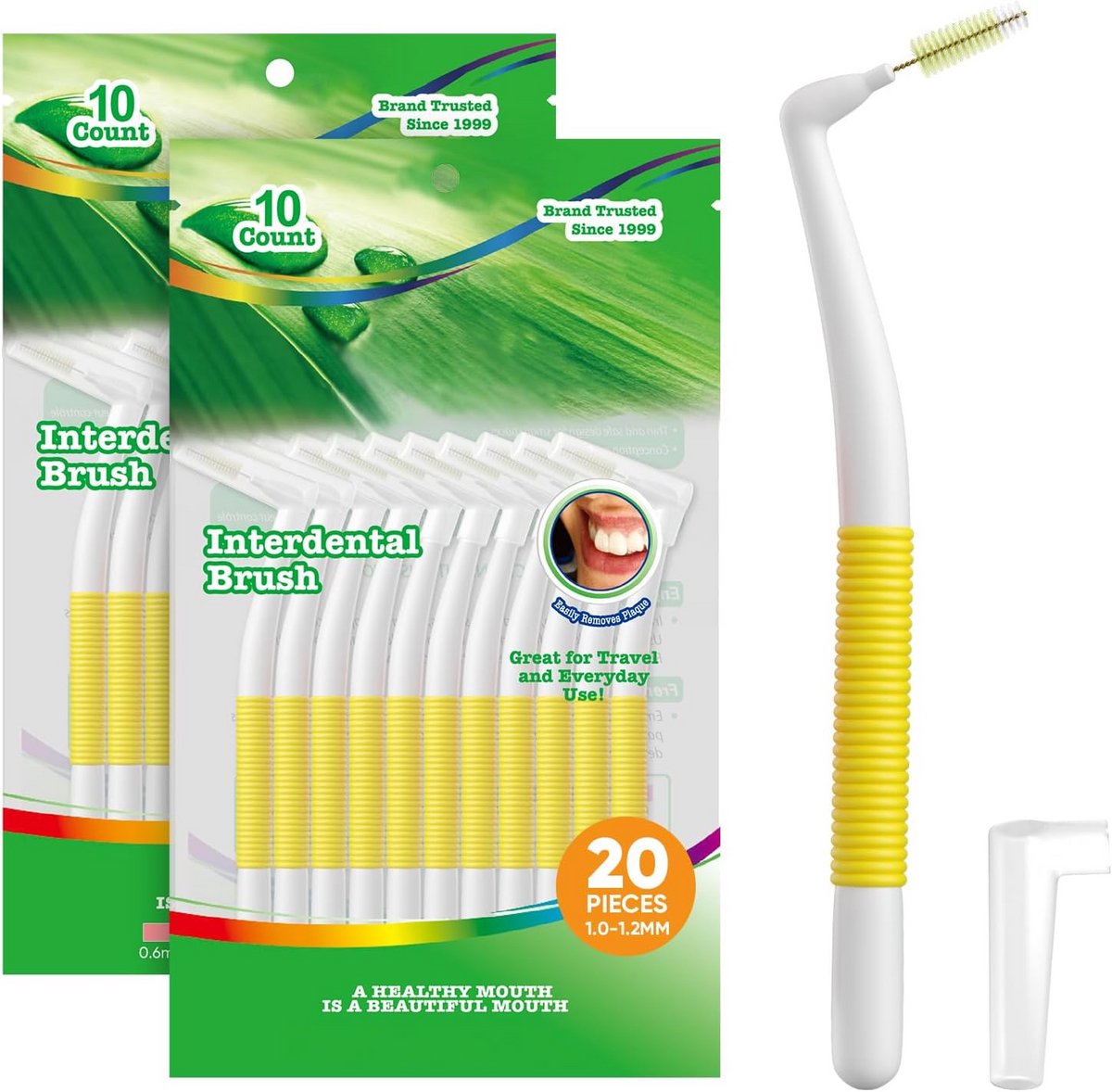 Hoekige interdentale borstels voor beugels en tandapparaten - 20 stuks, geel, 1,0-1,2 mm