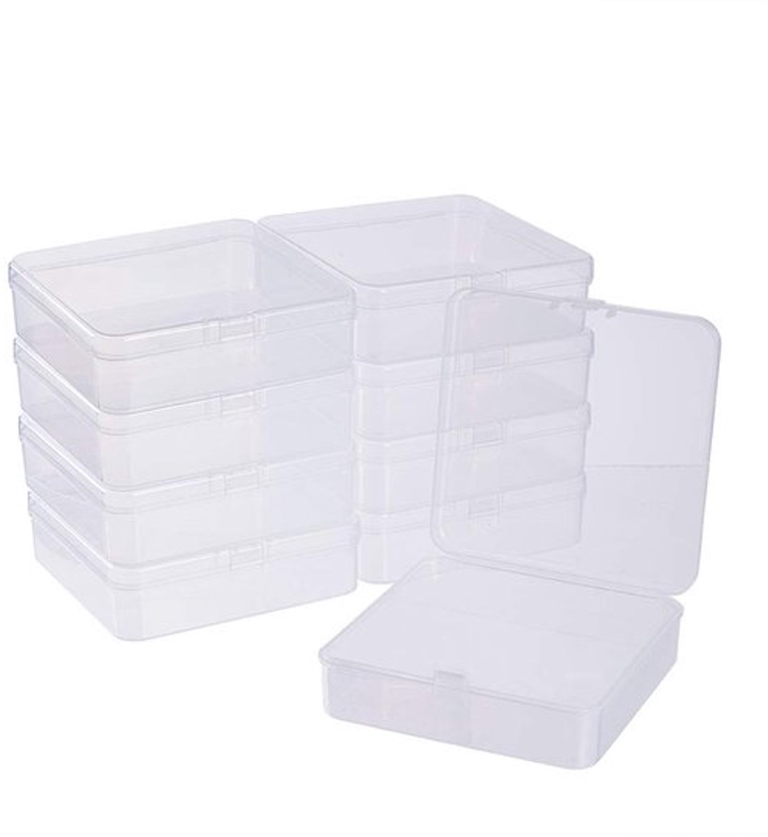 Kralenopbergcontainers-10 Stuks-Vierkant-Transparant-9,5 x 9,5 x 3 cm