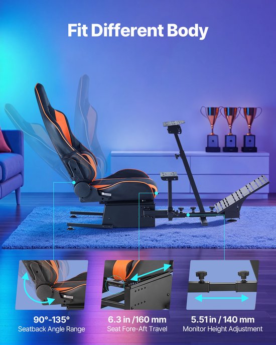 Verstelbare Racestuurstandaard, Stevige Simulator Cockpit Stuurwielhouder, Compatibel met Logitech G25, G27, G29, G920, G923, Thrustmaster T300rs, TX F458, T500rs, T3pa-Pro (F1/GT) en Csr-Pedalen van Merkloos — afbeelding 3