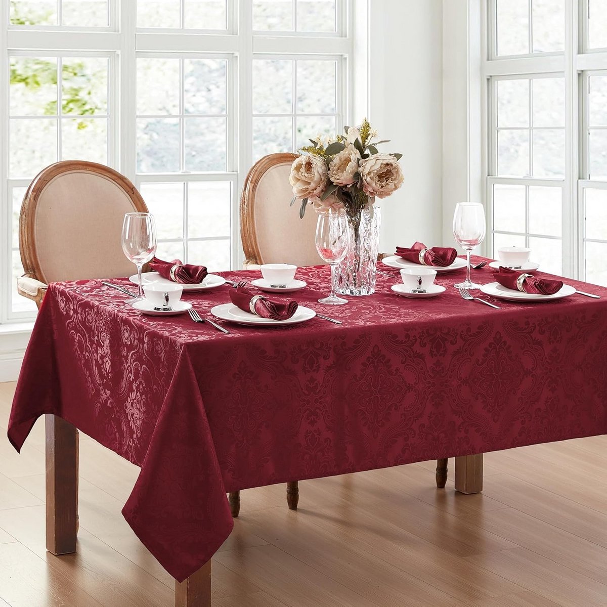 Tafelkleed Ovaal 152 x 213 cm - Jacquard Damast Weefsel - Polyester - Zilver