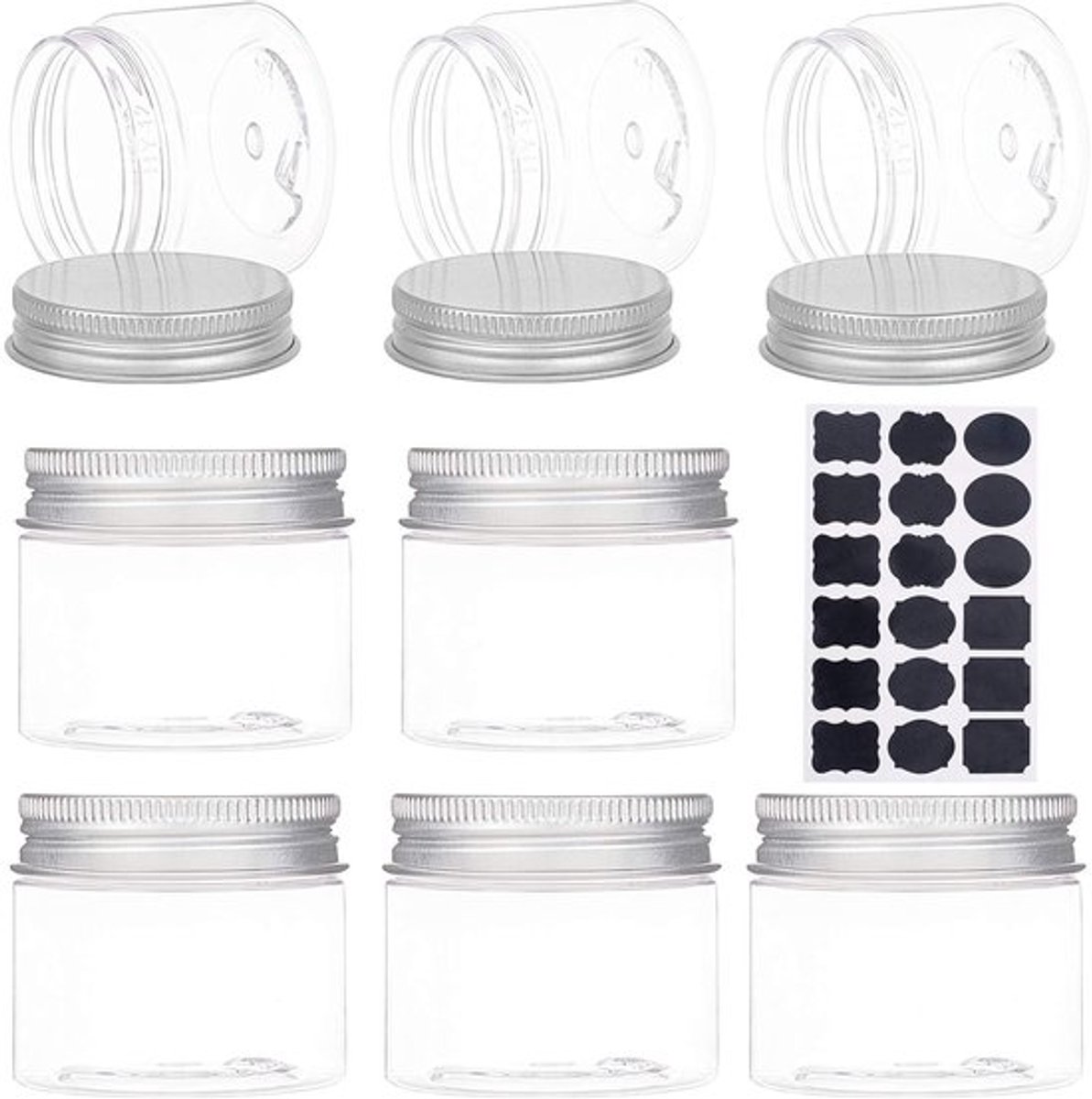 Kunststof Bewaarpotjes 50 ml - Ronde 18 Stuks met Aluminium Schroefdeksels - Geschikt voor Schoonheidsproducten en Knutselwerk