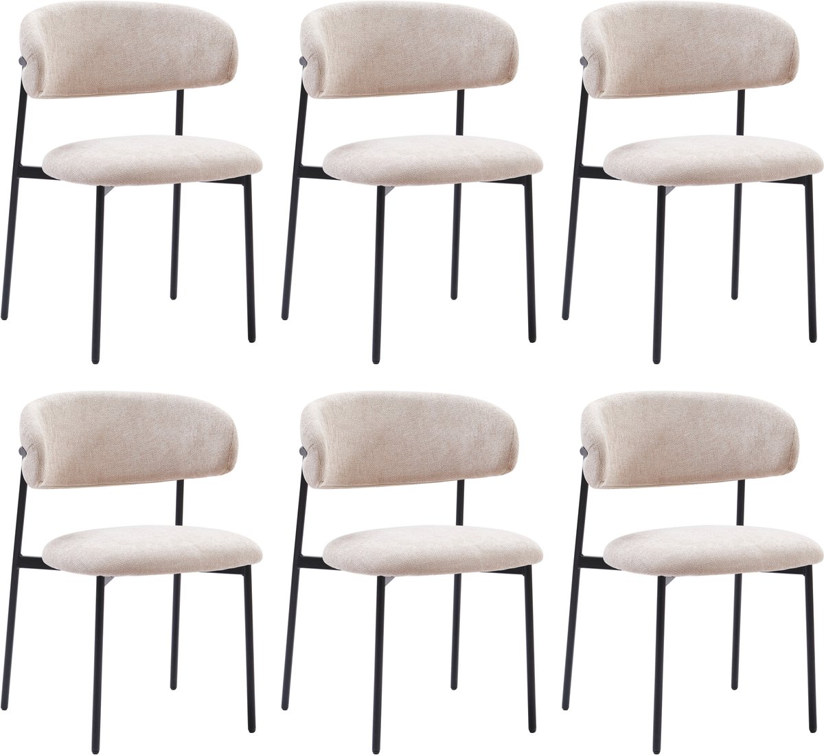 Colenis® - Daria Eetkamerstoelen Japandi - Set van 6 - Beige - Linnen Stof - Luxe Gestoffeerde Zitting - Industrieel Design - Metalen Poten - Stoel
