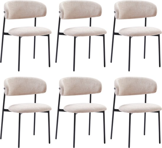 Colenis® - Chaises de salle à manger Daria - Set de 6 - Taupe - Tissu en lin - Siège rembourré de Luxe - Design industriel - Pieds en métal - Chaise