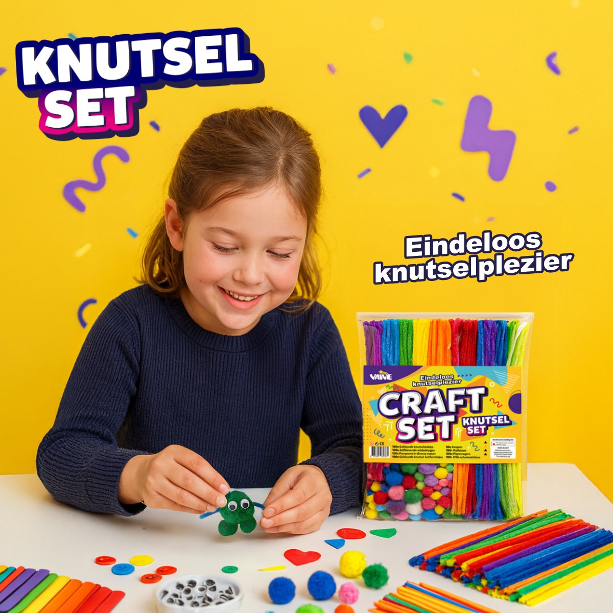 Vaive Knutselset 800-delig - Knutselen Meisjes & Jongens - Kralen, Veren, Pompons & Wiebeloogjes - Knutselkoffer - Knutselspullen - Knutselpakketten — afbeelding 2