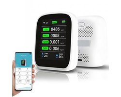 Frasco CO2 meter - Luchtkwaliteitsmeter - 8 In 1 - Met hygrometer en thermometer - Inclusief Alarmsysteem - Draagbaar & oplaadbaar - Zelfkalibrerende NDIR sensor - LED scherm