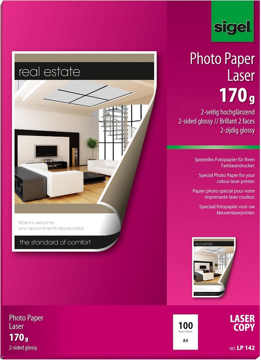 Fotopapier voor kleurenlaserprinters en kopieerapparaten, A4, wit, 170 gsm, 100 vellen