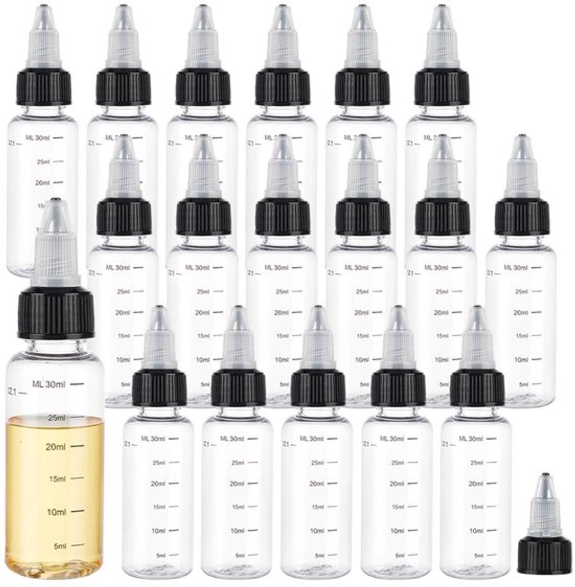 Transparante Plastic Knijpflessen - 30 ml - 18 Stuks met Zwarte Draaidop