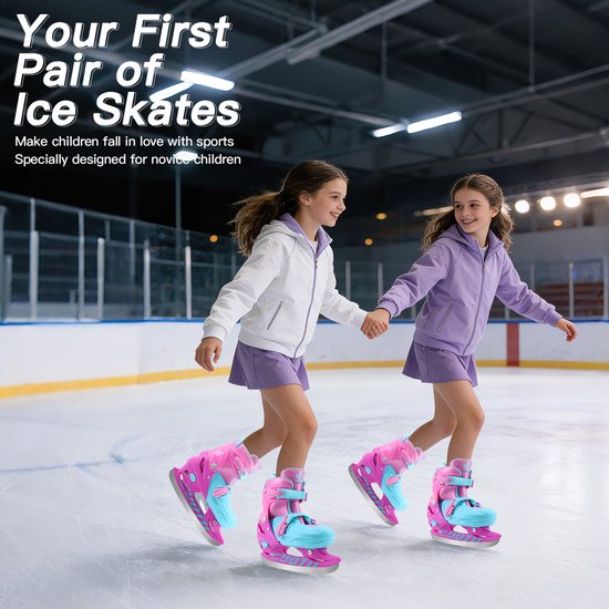 Suotu IJshockeyschaats - Verstelbaar - Schaatsen meisjes en jongens - Maat: EUR 32-36 - Roze/Paars - M