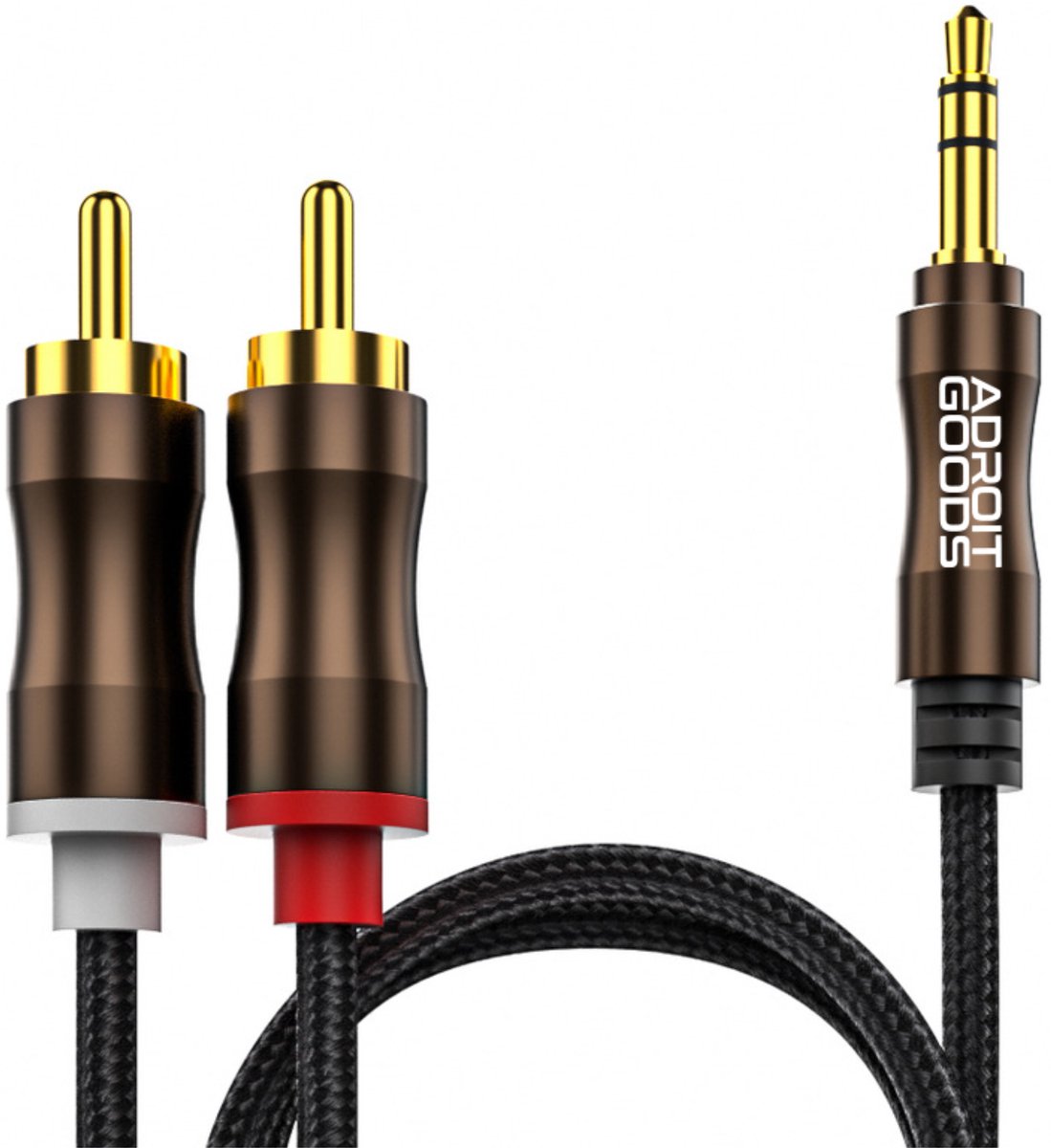 AdroitGoods 3.5mm naar 2x RCA Premium Audio Kabel – Versterkte Geluidsoverdracht, Hoogwaardige Materialen - 3.5mm jack naar RCA Audio Kabel – HIFI Geluid – Dubbele Tulpstekker - 1,5m