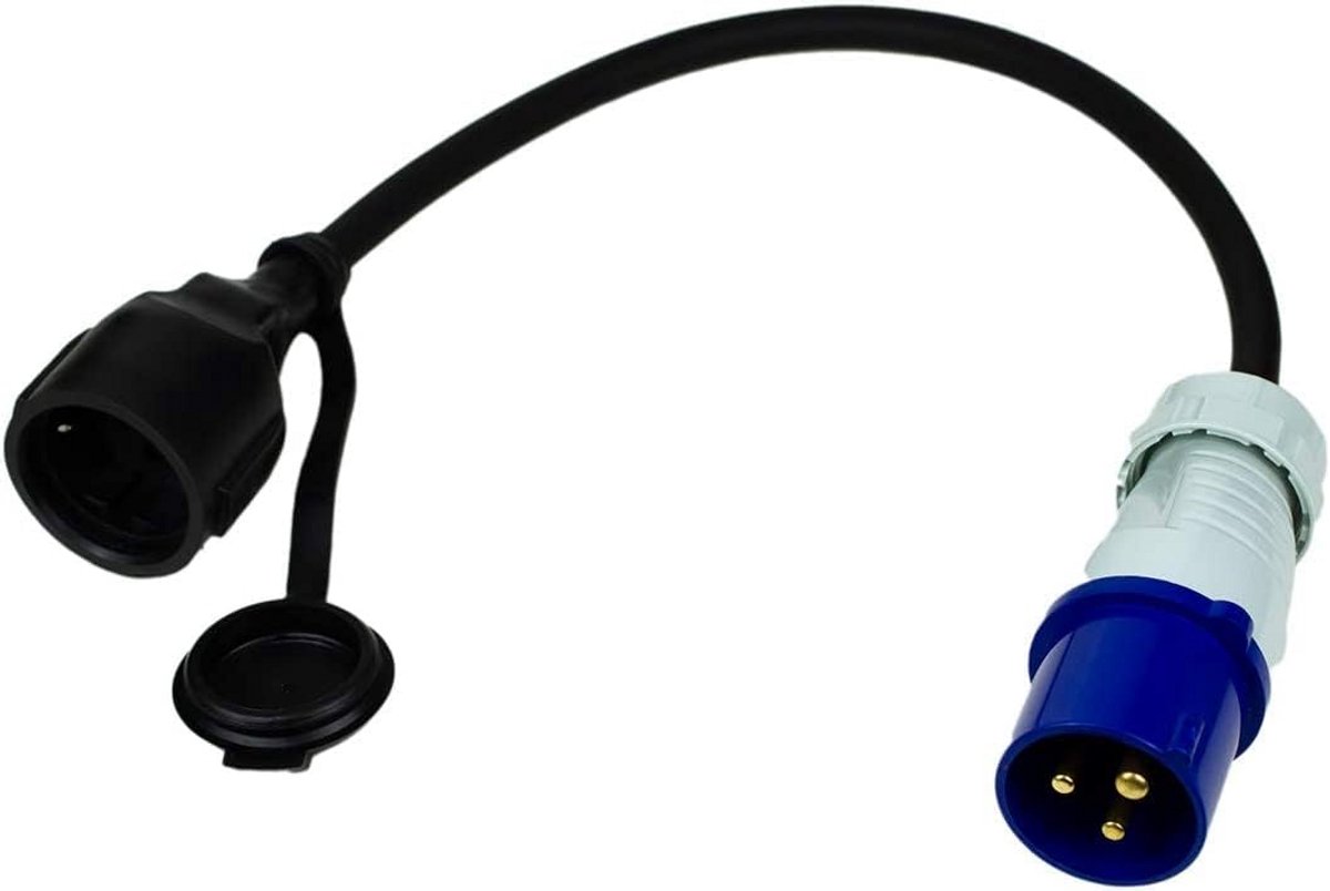 CEE Kabeladapter Stekker op Geaarde Koppeling - H07RN-F 3G2,5 35 cm, 230 V, 16 A, 3-polig, IP44, Spatwaterdicht, 3.500 W, Camping en Caravan