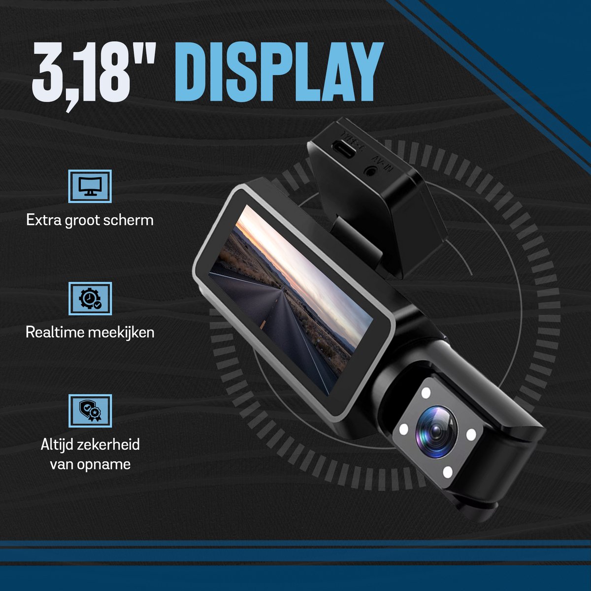 Tech Essentials A100 Dashcam - 1080P - Wifi - SD Kaart 64GB - Met Achteruitrijcamera - USB-C - Voor Auto Camera - Voor En Achter - Full HD - Parkeermodus - Nachtzicht thumbnail 6