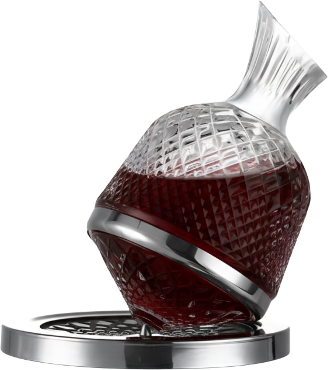 Mémoire® Tourner Decanteerkaraf – Luxe Wijnkaraf van Loodvrij Glas – Met Elegant Draaiplateau voor Walsen en Beluchten – Design Decanter voor Rode en Witte Wijn – Stijlvolle Tafelpresentatie – Perfect Cadeau voor Wijnliefhebbers en Diners