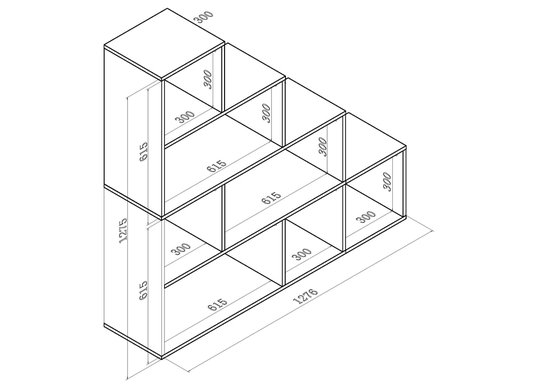 Technische tekening van een witte trappenkast met afmetingen in centimeters.