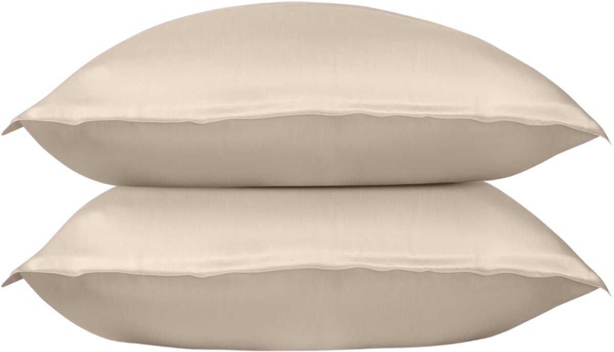 Wocha Kussenslopen Set (2 stuks) - 100% TENCEL Eucalyptus - 60x70 cm - Anti-bacterieel satijnen kussensloop - Oat - Luxe, zacht en duurzaam