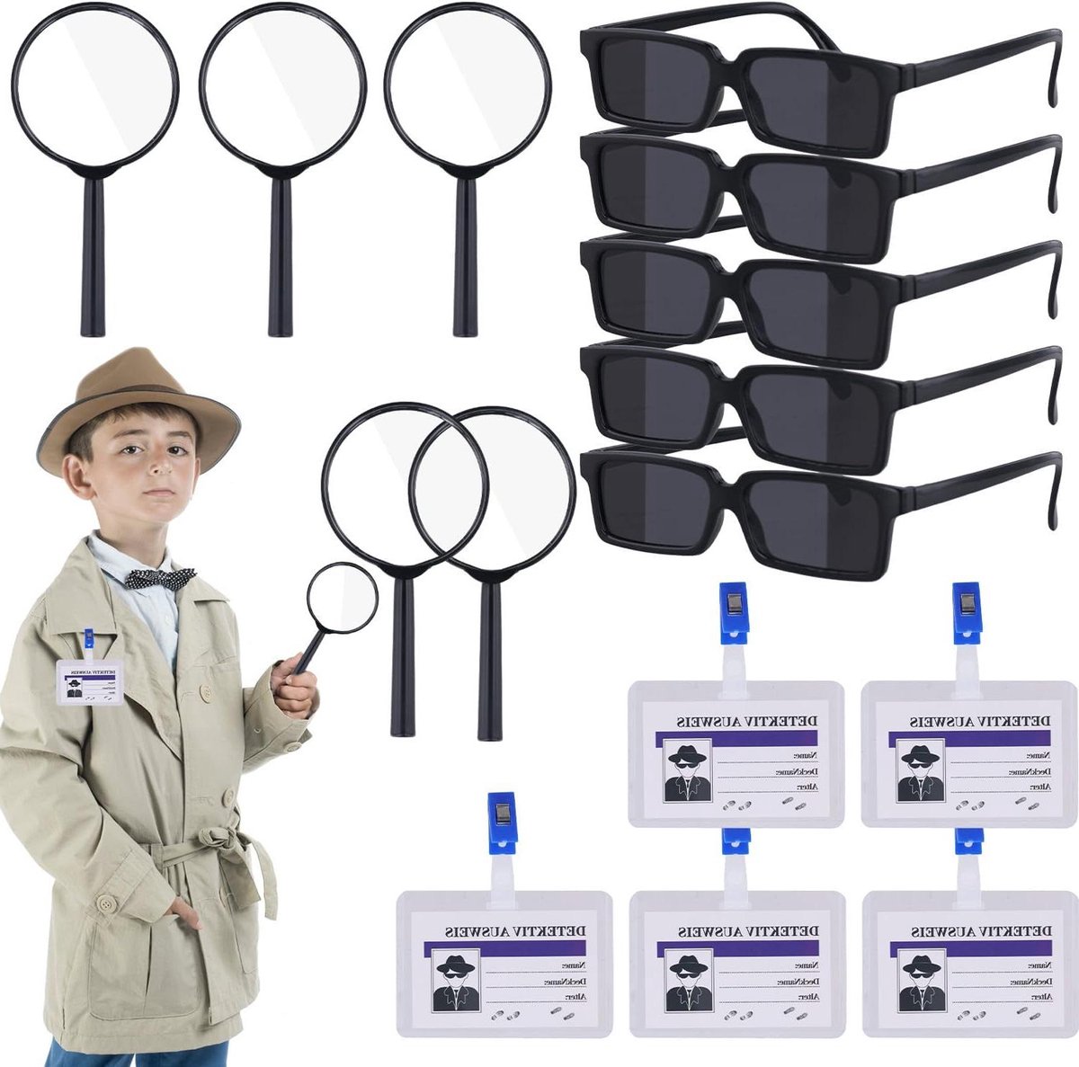 Ronte - Detective Spelletjes Speelgoed voor Kinderen - Vermaak voor Jongens en Meisjes - Speelgoed Set met Vergrootglas en Geheim Agent Accessoires - Geschikt voor Escape Room Spel - Detective Feestartikelen Inbegrepen