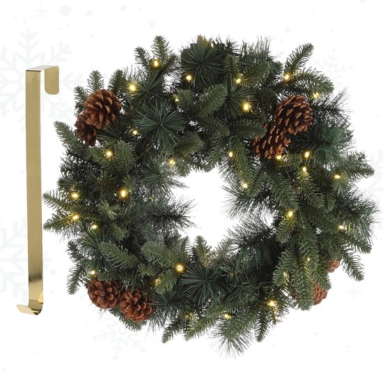 National Tree Company Frosted Berry kunstkerstkrans met bessen en LED-verlichting 60 cm