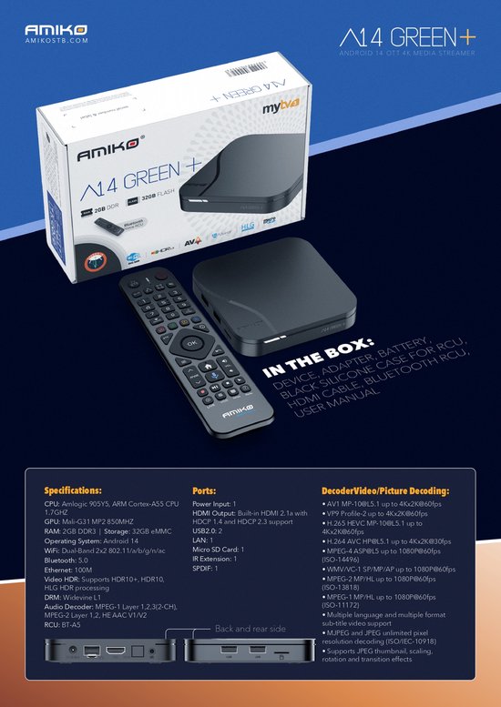 Amiko A14 Green+ 4K UHD Android Media Streaming Box | bol