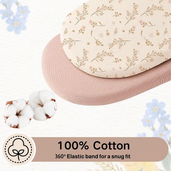 Molton hoeslaken stretch 28x73 t/m 30x76 cm mozesmandje, moses basket of kinderwagen - Ovaal Molton hoeslaken stretch 28x73 t/m 30x76 cm mozesmandje, moses basket of kinderwagen - Ovaal
