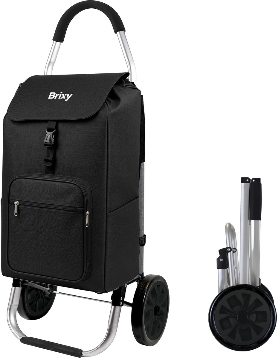 Brixy Boodschappentrolley - Opvouwbaar - Met Wielen - Afneembare Boodschappentas - Boodschappenwagen - Zwart