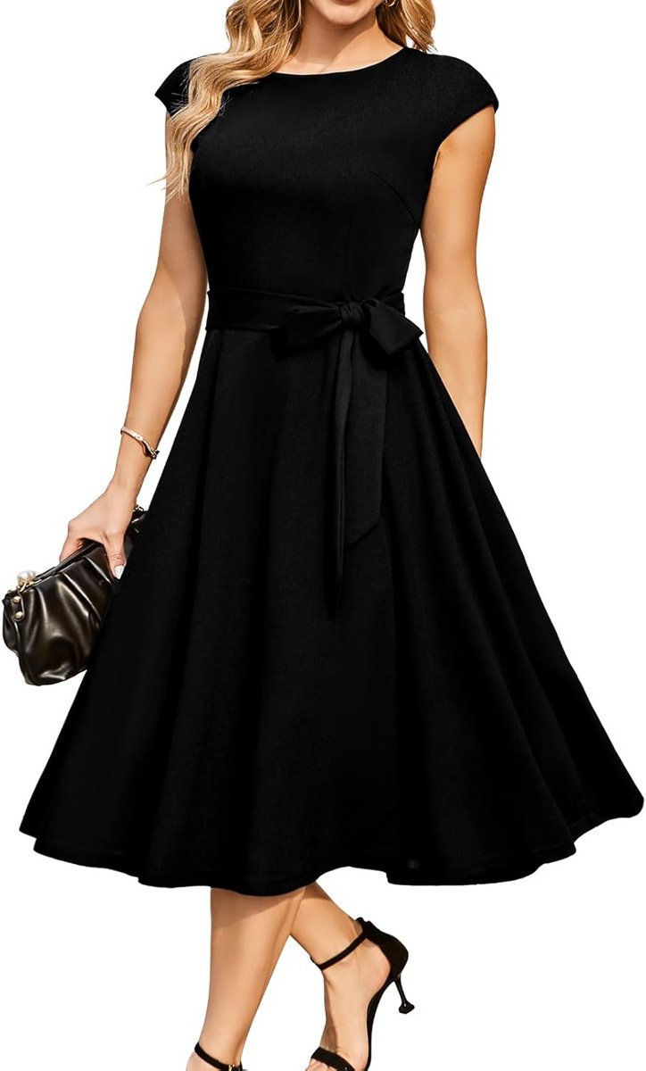 Elegante Cocktailjurk voor Dames – Korte Mouwen, A-lijn Rok – Nylon Elastane – Meerdere Maten