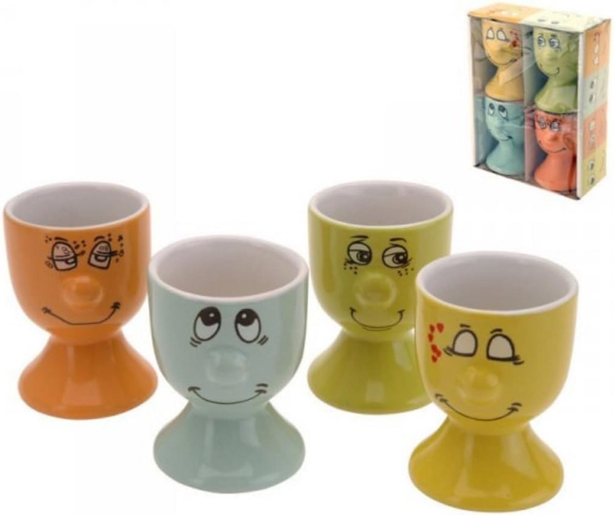 Set van 4 eierdopjes grappig gezicht porselein
