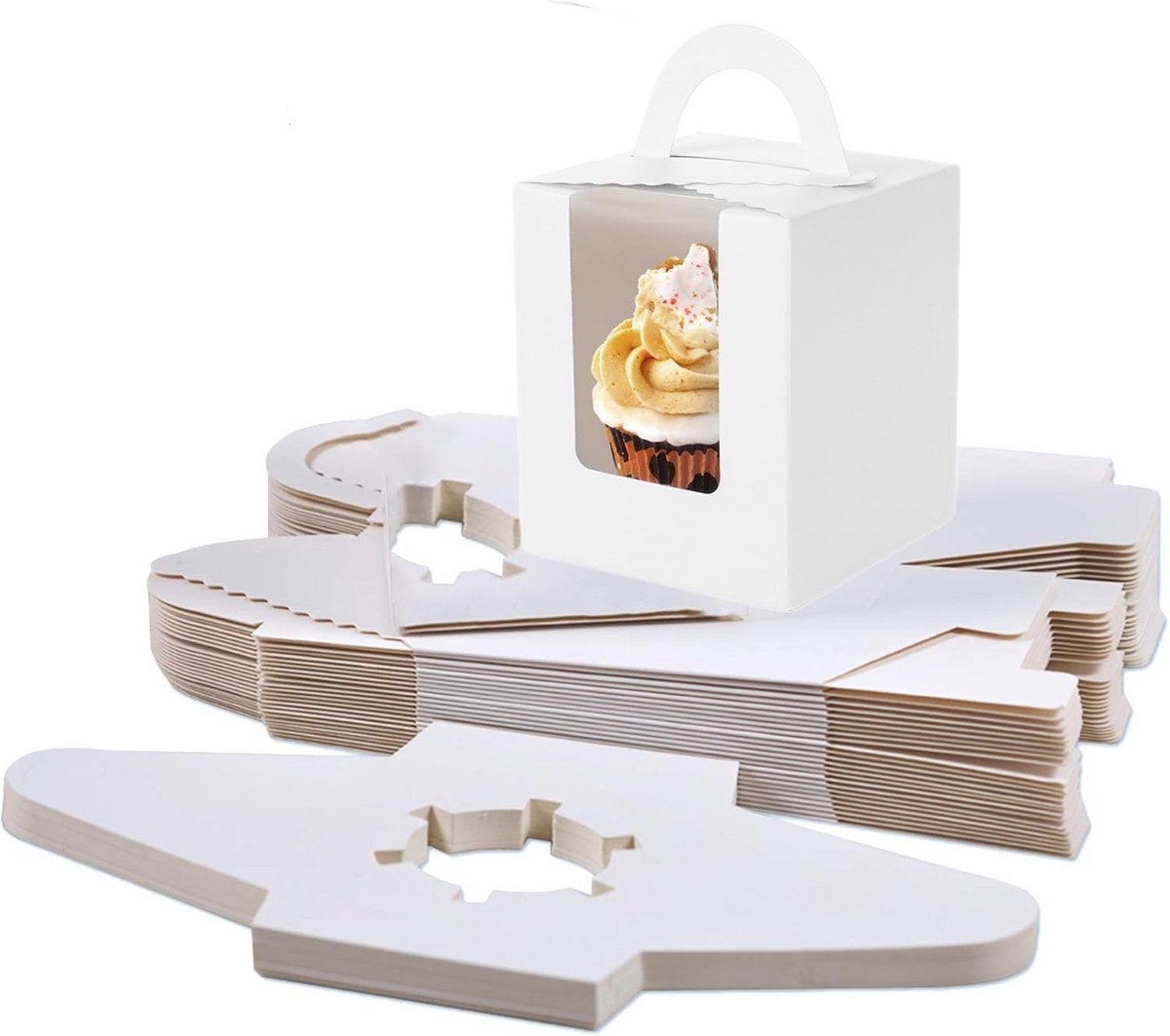 Cupcake Doos met Venster - Witte Bakdoos met Handvat voor Feestjes