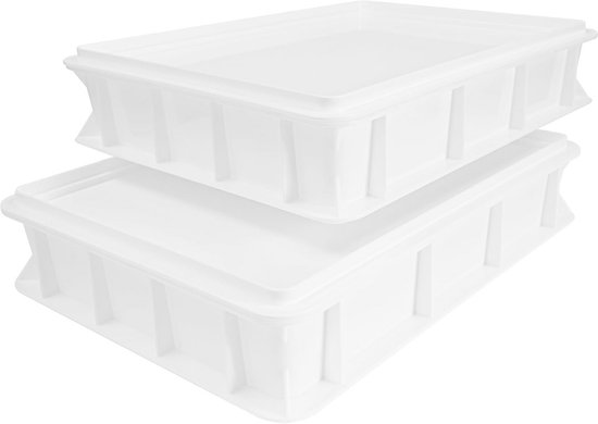 2x Pizzadeegbox met Deksel 40x30x7,5 cm - Stapelbare Deegbakken voor Pizza en Brood, BPA-vrij, Voedselveilig