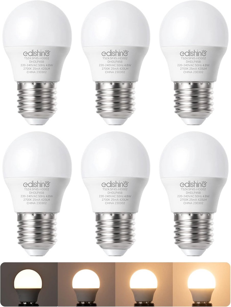6x Dimbaar Ledlamp E27 P45 Kleine Gloeilamp 40W Dimbaar Warm Wit 2700K