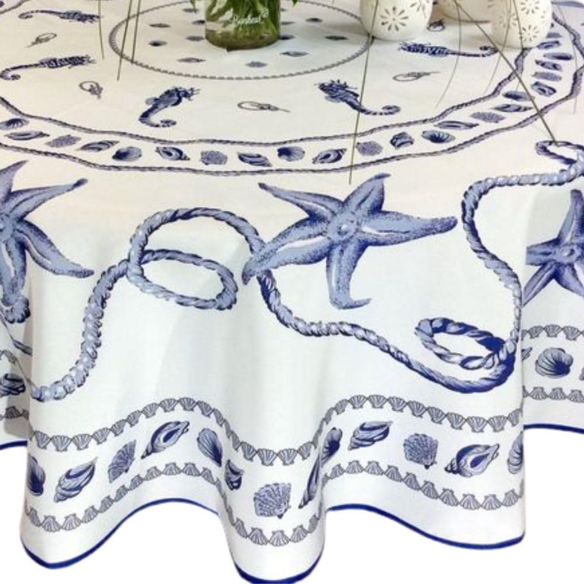 Ronde Tafelkleed Navy Blauw Wit 180 cm Vuilafstotend & Wasbaar Polyester