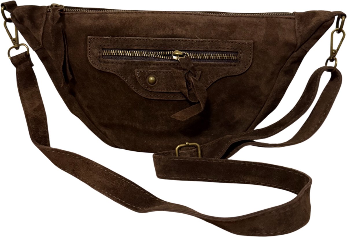 Roose - Dames Tas - Handtas - Schoudertas - Tote Bag - Crossbody Tas - Bruine Suède Crossbodytas