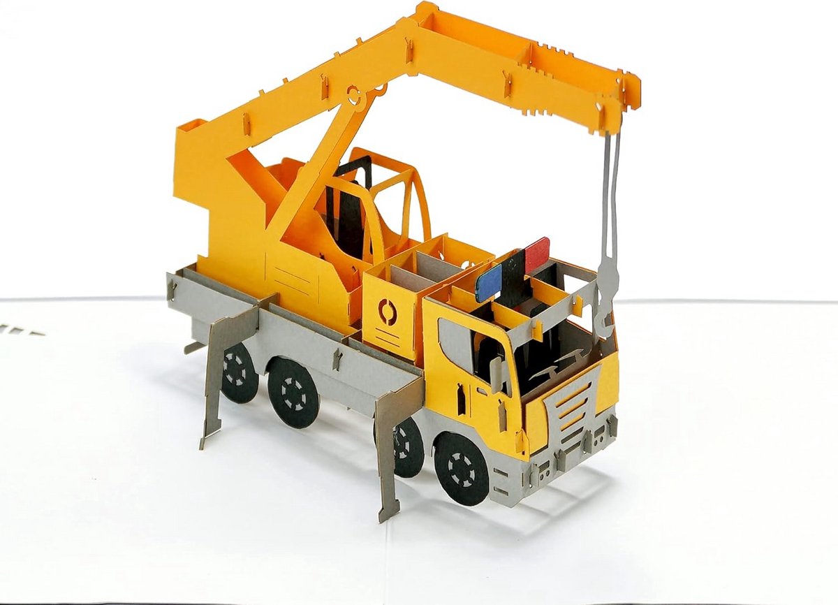 3D Pop-up Verjaardagskaart Kraanwagen – Handgemaakte Wenskaart voor Man, Vader of Zoon
