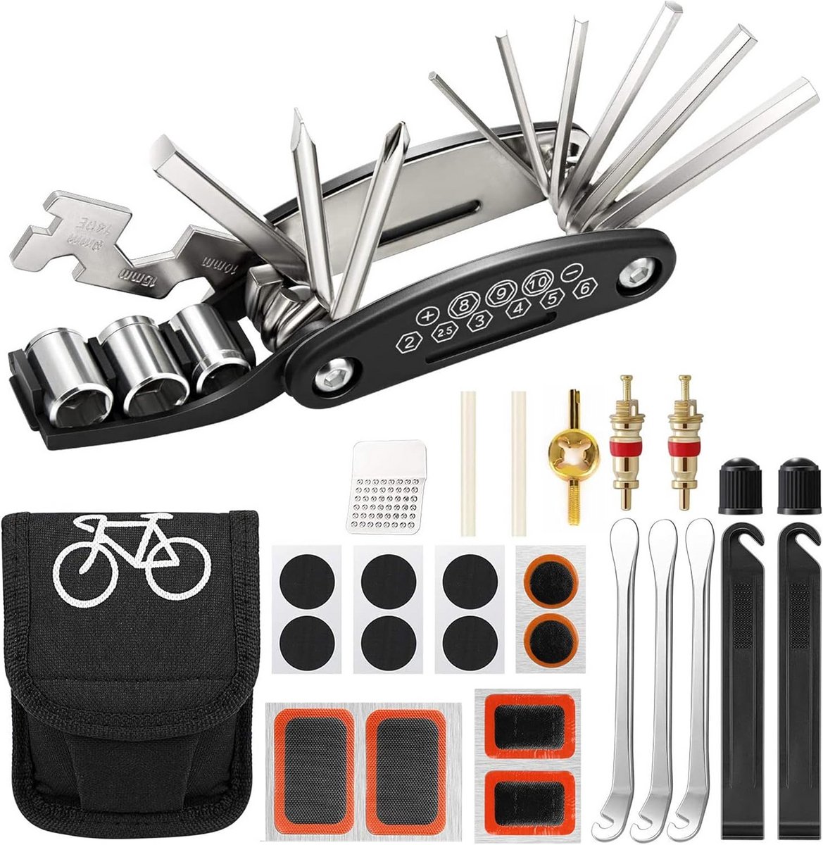16-in-1 Fietsbanden Reparatie Set - Inclusief Bandenlichters en Patches