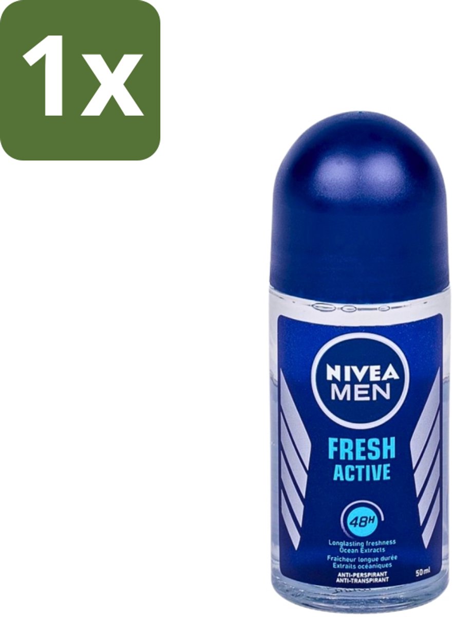 1 x Nivea - Fresh Active Roll-On - Antiperspirant - 48 Uur Lang Werkend - 50 ml - NIVEA MEN - Antiperspirant - Roll-on Deodorant - 48 Uur Bescherming - Fris Gevoel