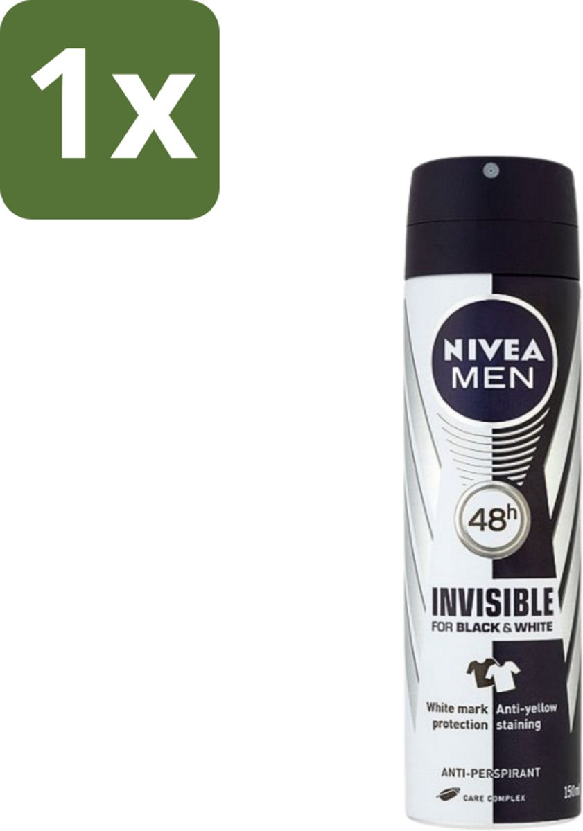 1 x Nivea - Men - Deospray - XXL - Invisible Black & White Original - Anti-Transpirant - 200 ml - Anti-transpirant - Deodorant Spray - Zweetbescherming - Kledingbescherming - Vlekkenvoorkomend