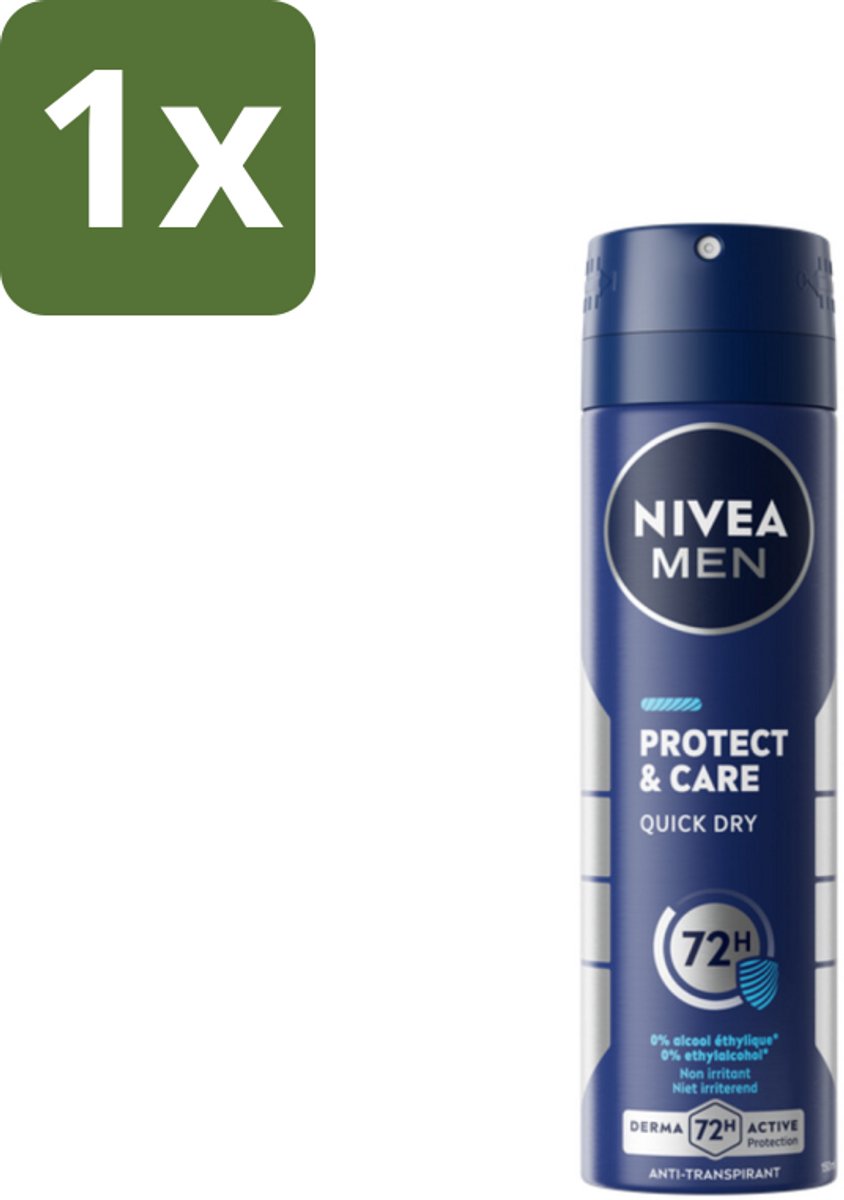 1 x NIVEA Men Deodorant Spray Protect & Care 150 ml - Deodorant Spray - Anti-transpirant - 48 Uur Bescherming - Alcoholvrije Deodorant - Verzorgde Oksels