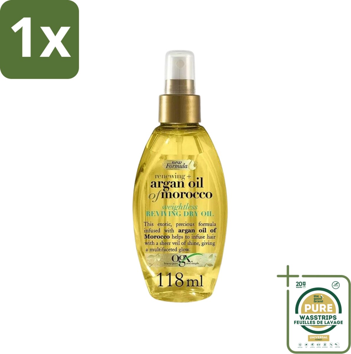 1 x OGX - Argan Oil of Morocco - Haarolie - Gewichtloos - Reviving Dry Oil - 118 ml- Argan Oil - Dry Oil - Hair Oil - Weightless Oil - Argan Oil Morocco