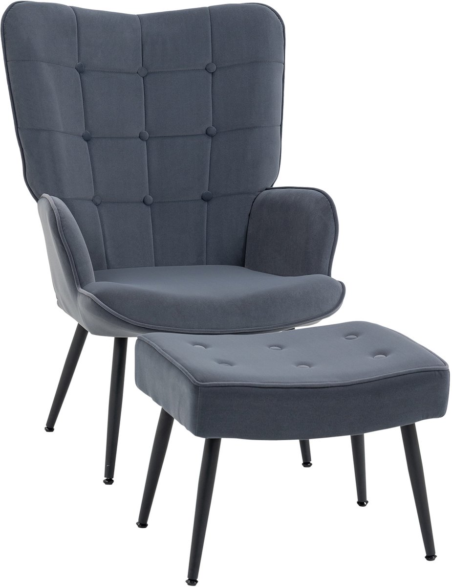 Fauteuil - Relaxzetel - Relaxstoel - Relaxfauteuil - Stoel - Met armleuning - Met voetenbank - Voor één Persoon - Donkergrijs