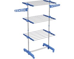 Torenwasrek - 3 Lagen + Rollen + Klapbaar - Met Zijvleugels - Staal - Blauw