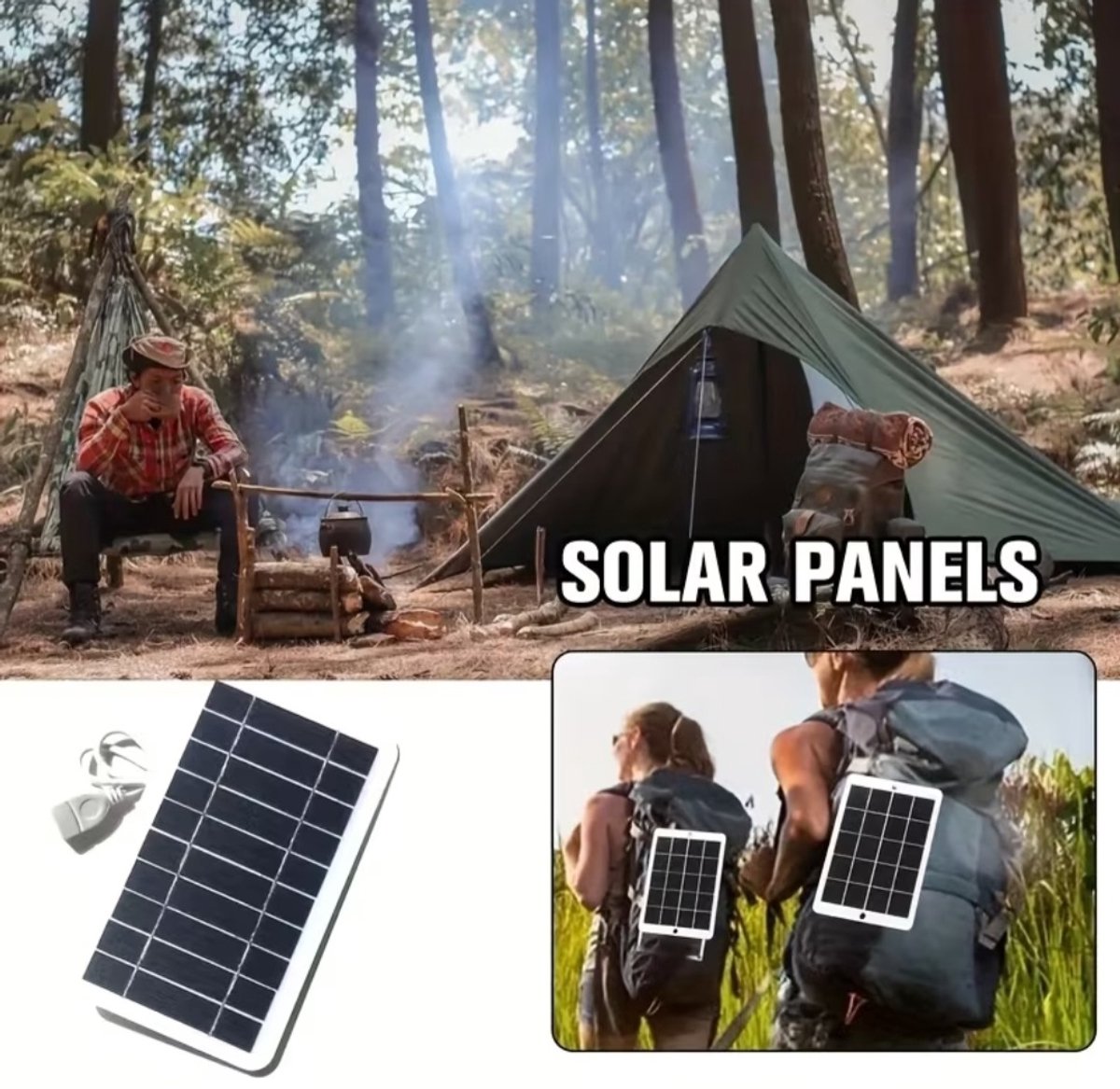 Noodsituatie noodlader Set van 2 Draagbaar Zonnepaneel Oplader voor Powerbanks en Kleine Apparaten – USB Solar Charger – Ideaal voor Kamperen – Niet Geschikt voor iPhone – foto 4