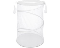 Opvouwbare witte wasmand, opvouwbare wasmand voor vuile was, wasmand met trekkoord voor vuile was, opbergmand voor dagelijkse benodigdheden.