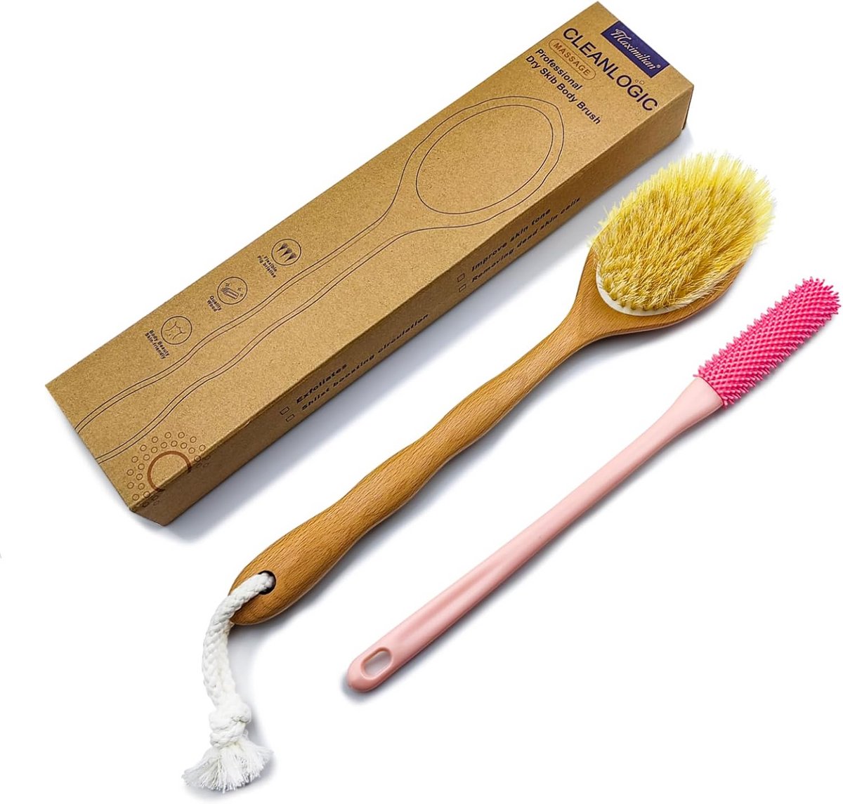 Douche Body Borstel met Lang Handvat - Exfoliërende Rugborstel & Siliconen Voetreiniging