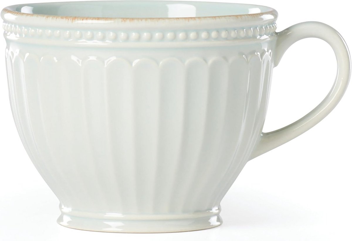 Set van 2 Latte Mokken Steengoed Blauw met Groeven - Magnetron & Vaatwasmachinebestendig