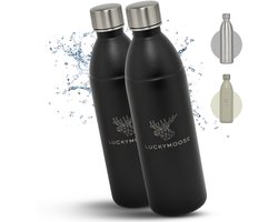 Luckymoose RVS Drinkfles 1,1L Infinity - Set van 2 - Geschikt voor SodaStream Bruiswatertoestel - Waterfles voor Bruiswater Machine - Zwart