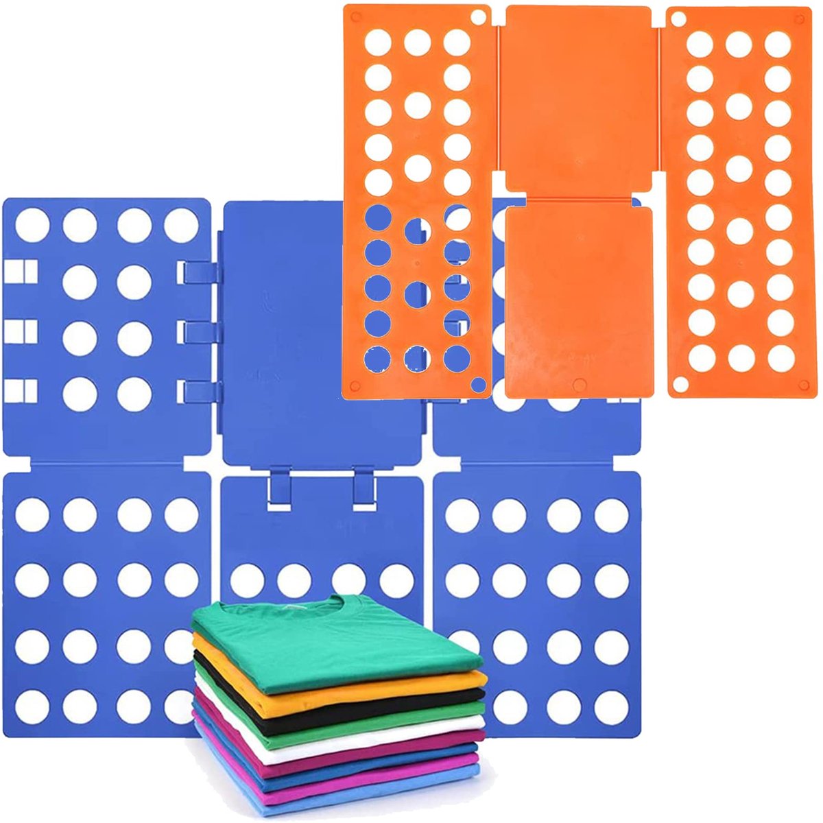 IMPERATORIS® Kledingvouwer - Vouwplank voor Wasgoed - T-shirt Folder - Snel en Netjes Kleding Vouwen - Verstelbaar - Oranje en blauw